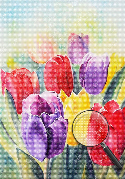 Belles Tulipes Colorées Broderie Diamant