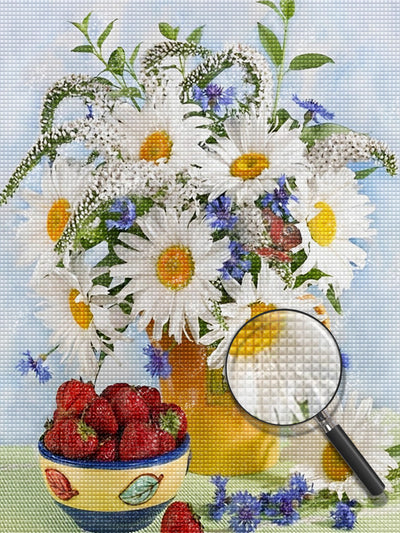 Marguerites Blanches Broderie Diamant