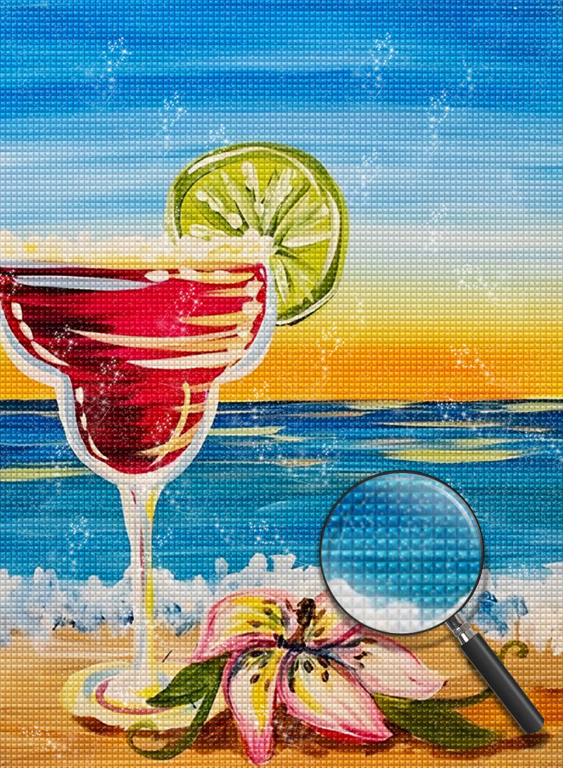 Lis et Cocktail sur la Plage Broderie Diamant