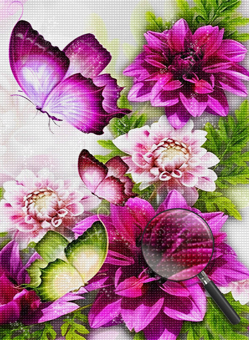 Papillons et Chrysanthèmes Broderie Diamant