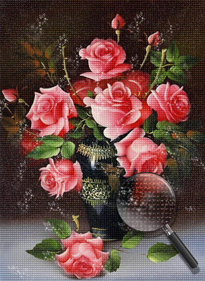 Un Bouquet de Roses Roses Broderie Diamant
