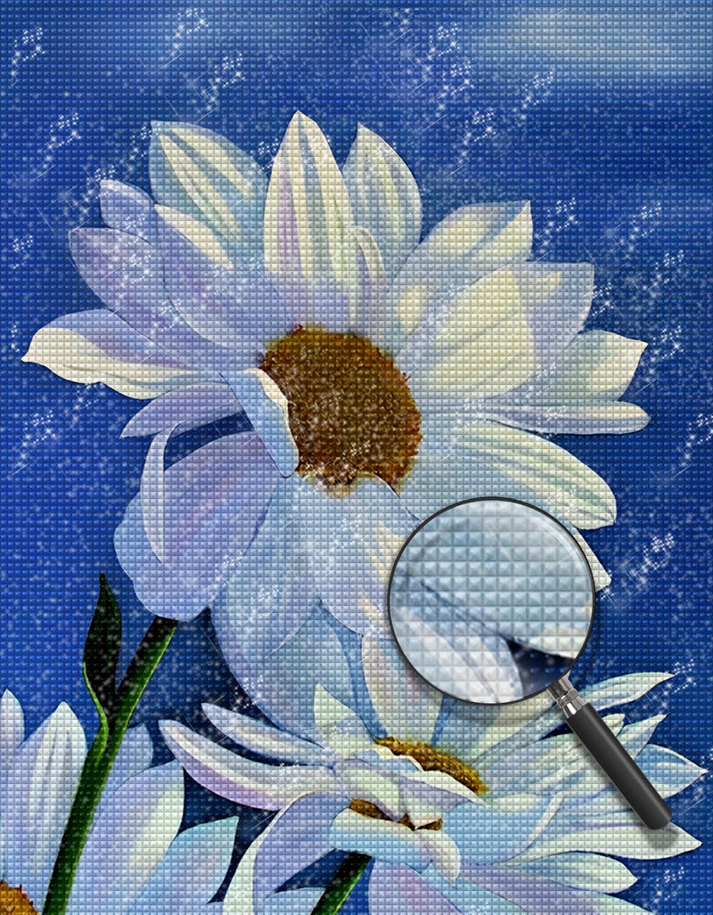 Les Chrysanthèmes Blancs et le Ciel Bleu Broderie Diamant