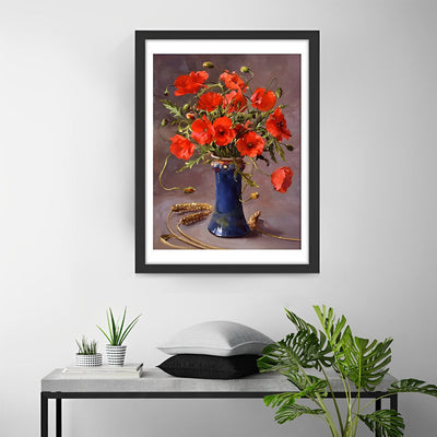 Coquelicots Rouges et beau Vase Broderie Diamant