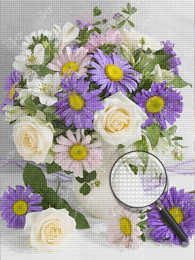 Roses et Chrysanthèmes Violets Broderie Diamant