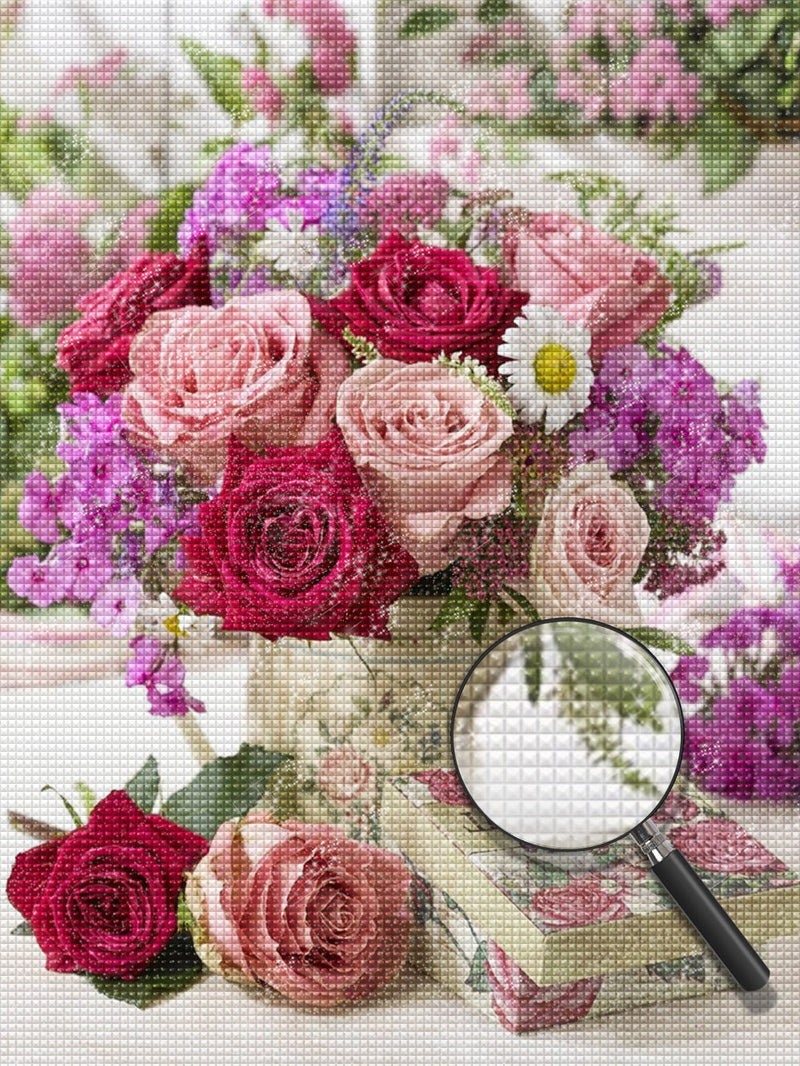 Rose Colorée et des autres Fleurs Belles Broderie Diamant