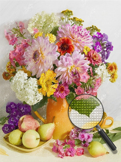 Chrysanthèmes Colorés et les Fruits Broderie Diamant