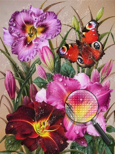 Iris Colorés et Papillon Broderie Diamant