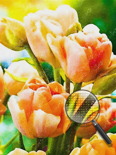 Belles Tulipe Rose-Orange Broderie Diamant