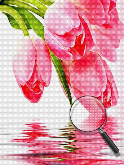 Tulipes Roses et l'Eau Broderie Diamant
