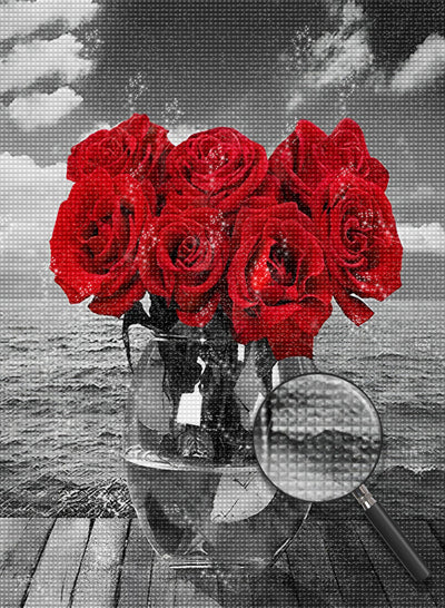 Roses Rouges et la Mer Broderie Diamant