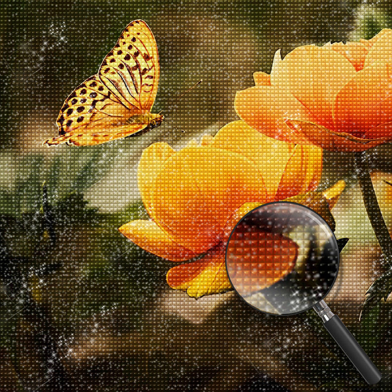 Lotus Oranges et Papillon Orange Broderie Diamant