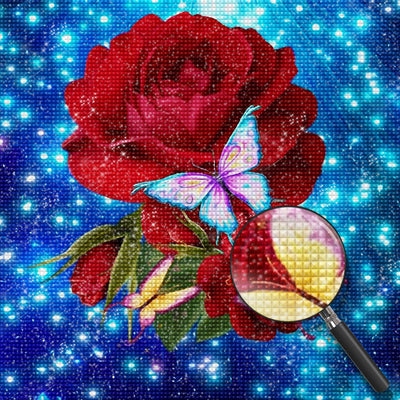 Roses Rouges et Papillons Colorés Broderie Diamant