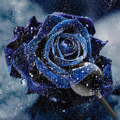 Rose Bleue avec des Rosées Broderie Diamant