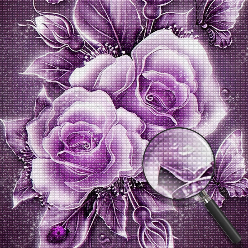 Belles Roses Violettes Broderie Diamant
