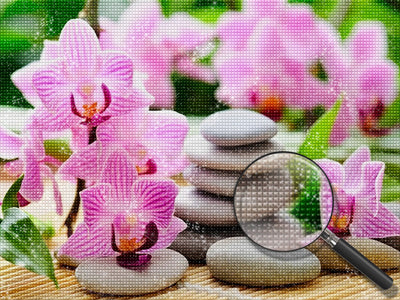 Orchidées Roses et Pierre Broderie Diamant