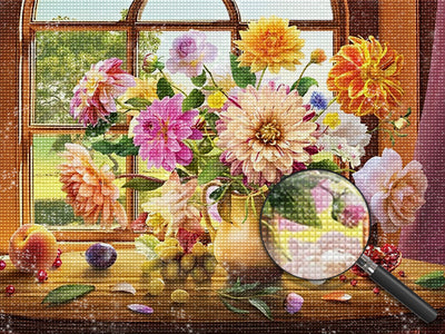 Chrysanthèmes Colorés Broderie Diamant