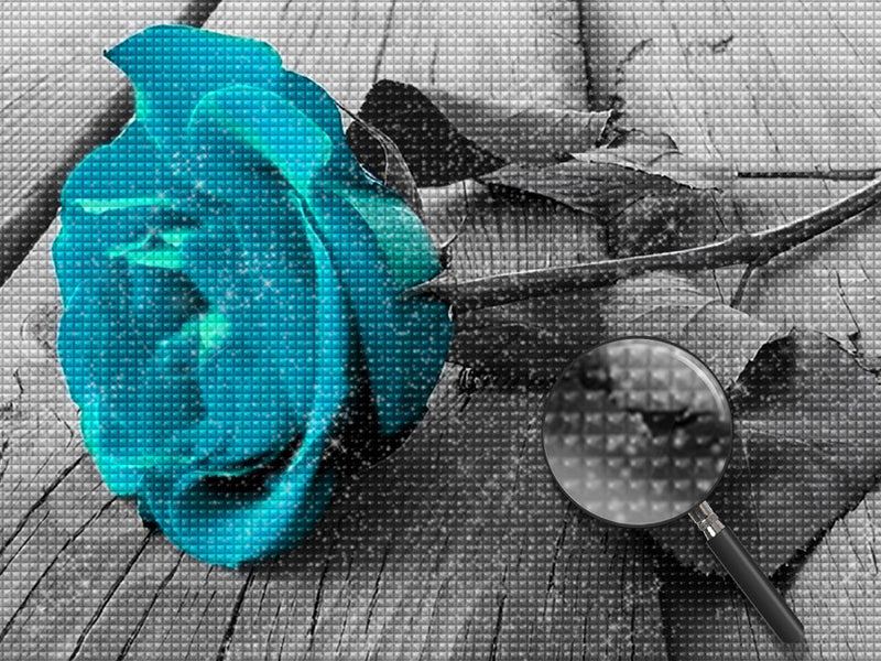 Rose Bleue sur Bois Broderie Diamant