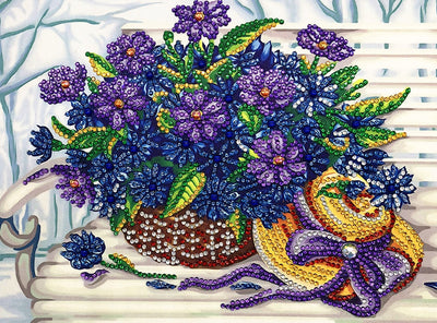 Fleurs Violettes Forme Spéciale Broderie Diamant