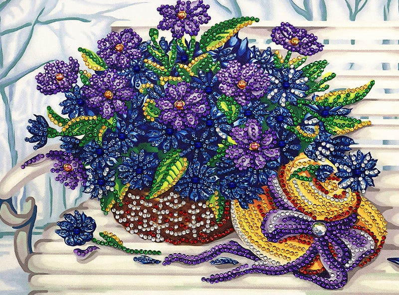 Fleurs Violettes Forme Spéciale Broderie Diamant