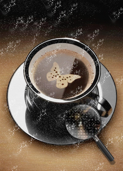 Café et Papillon Broderie Diamant