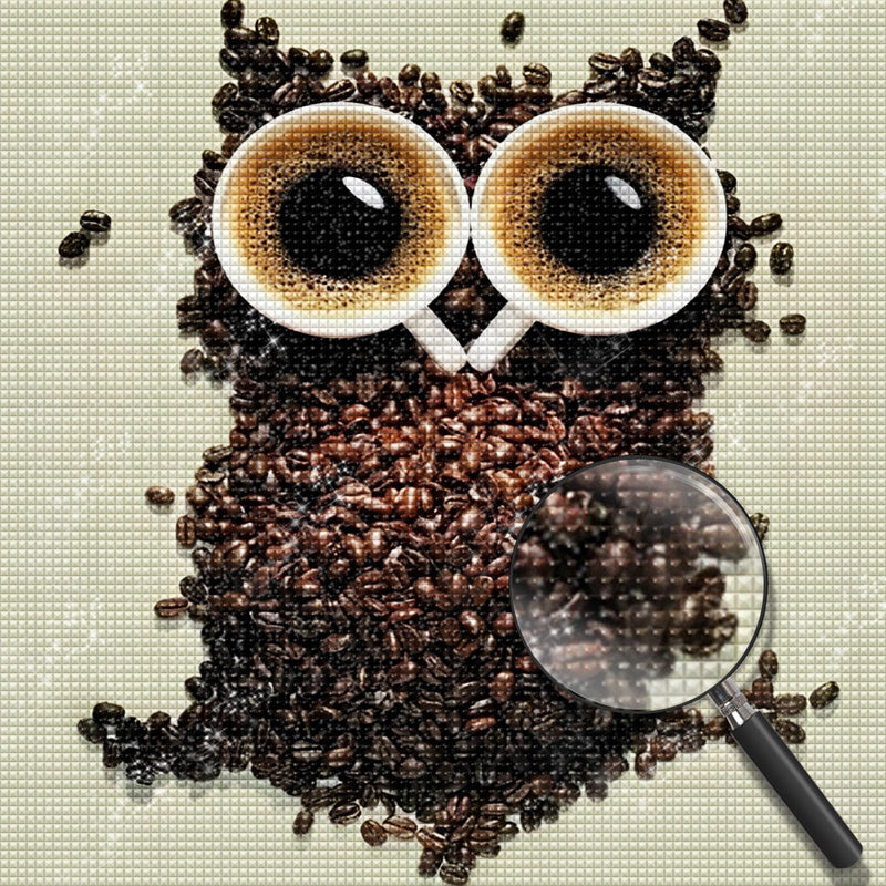 Hibou de Grains de Café Broderie Diamant