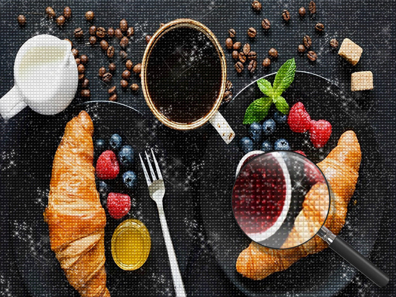 Croissant, Café et Lait Broderie Diamant