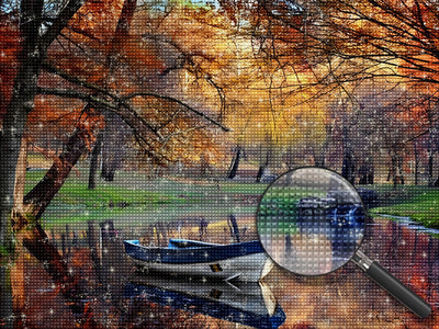 Forêt d'Automne et Ruisseau Broderie Diamant