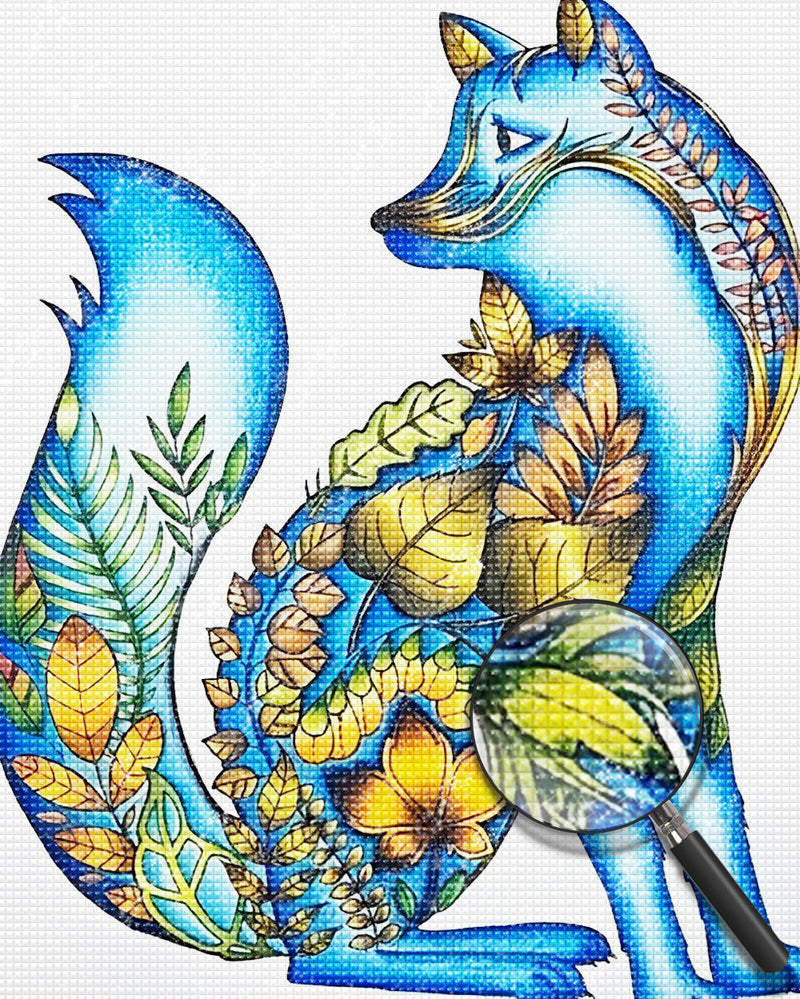 Renard Bleu et des Feuilles Broderie Diamant