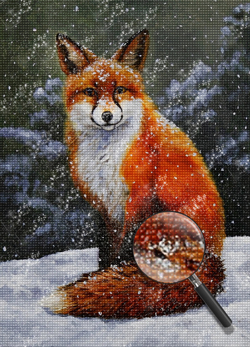 Renard Roux et la Neige Broderie Diamant