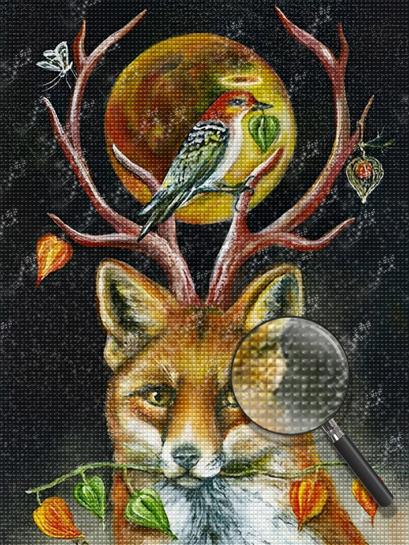 Renard Roux et Oiseau Broderie Diamant