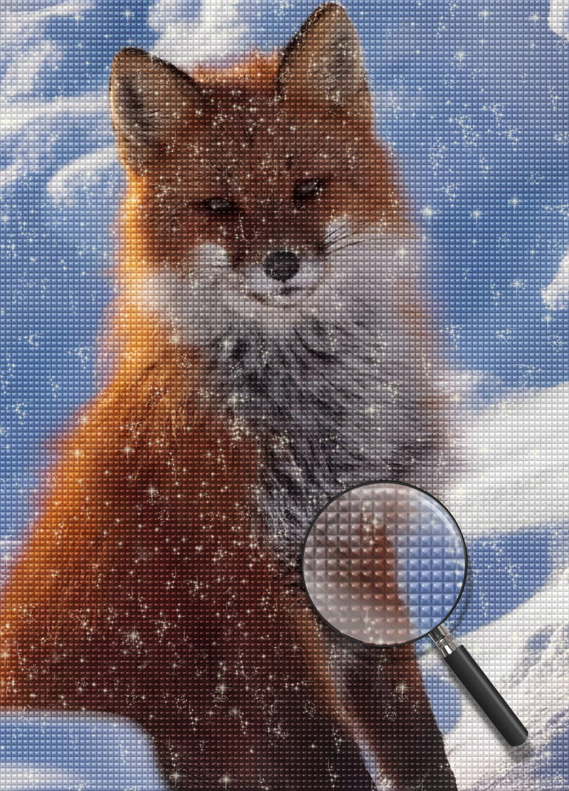 Renard Roux dans la Neige Broderie Diamant