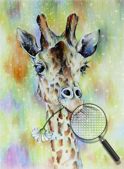 Girafe Mangeant la Marguerite Broderie Diamant