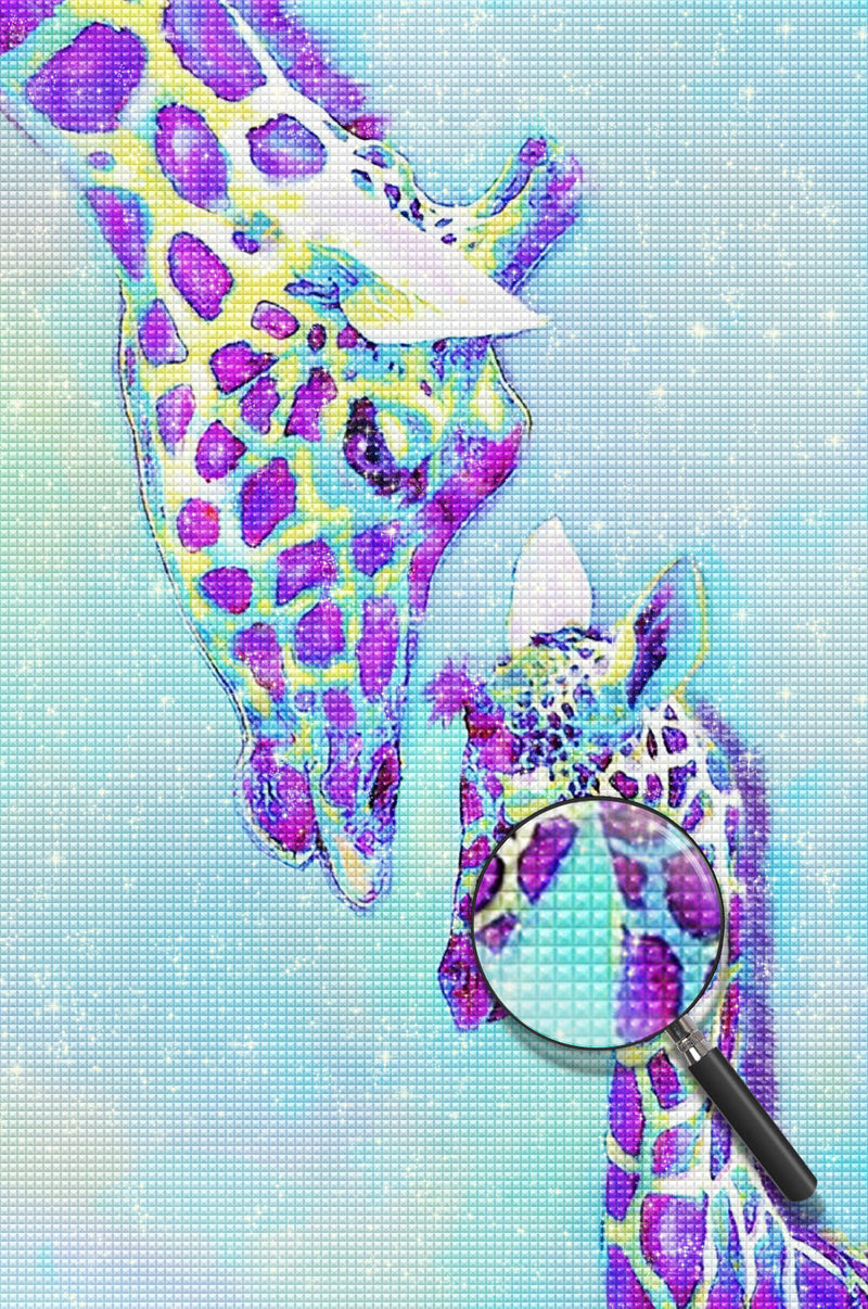 Mère Girafe et Son Bébé Violets Broderie Diamant