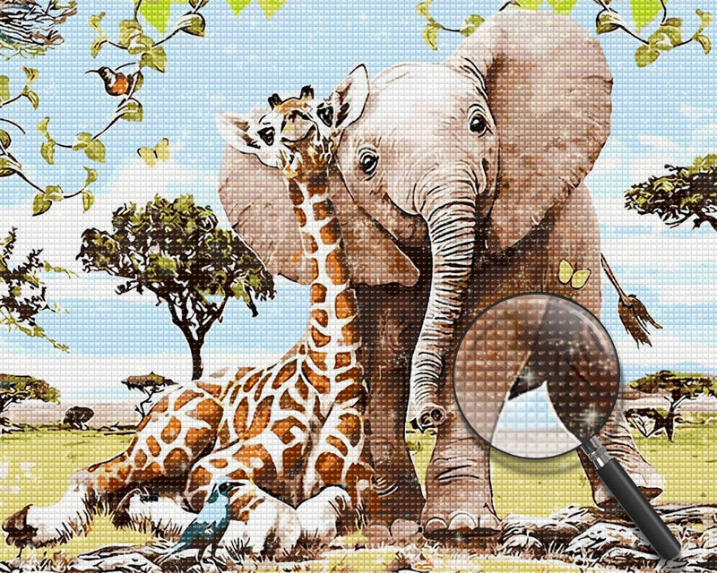 Girafe et Eléphant Broderie Diamant