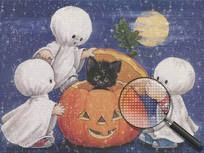 Adorables Petit Chat Noir et Petits Fantômes Broderie Diamant