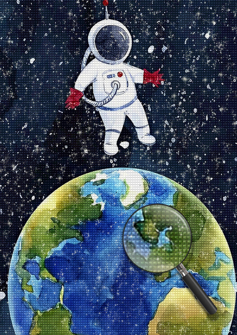 Astronaute et Terre Broderie Diamant