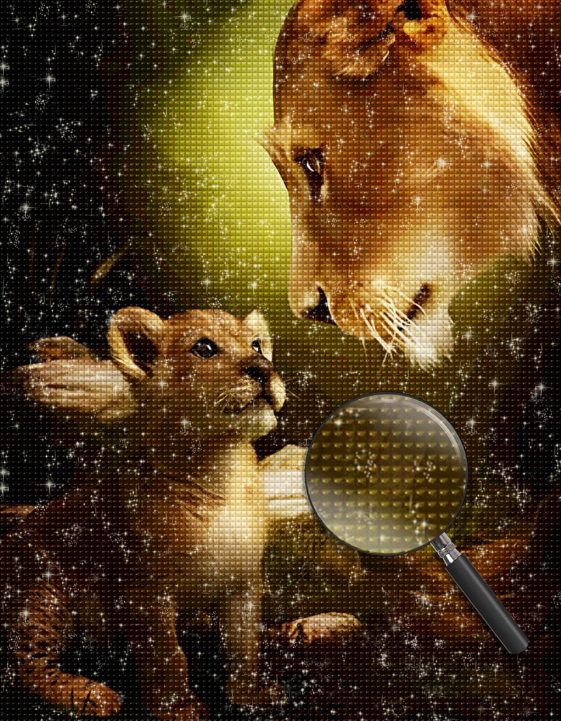 Mère Lion et Son Fils se Regardent Broderie Diamant