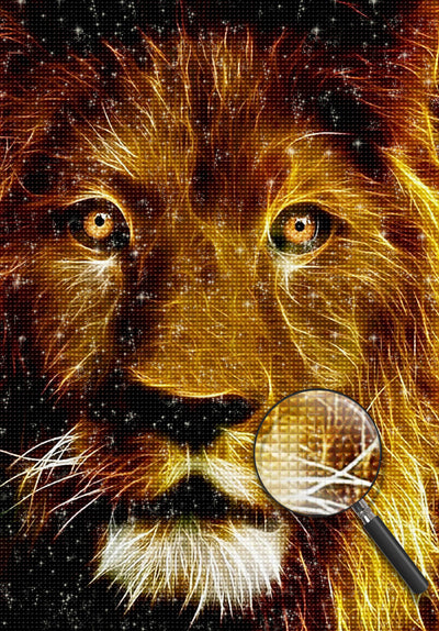 Lion Roux avec des Motifs Dorés Broderie Diamant