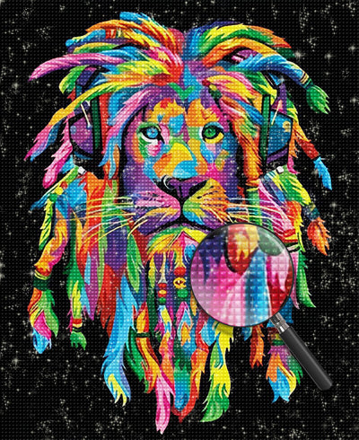 Lion Multicolore avec Dreadlocks Broderie Diamant