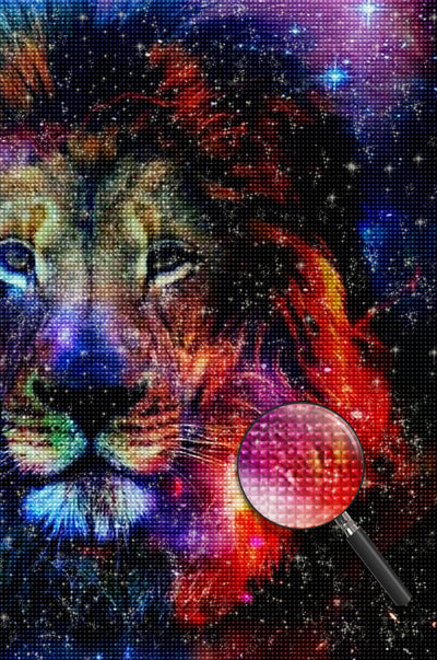 Lion Coloré et le Ciel Etoilé Broderie Diamant