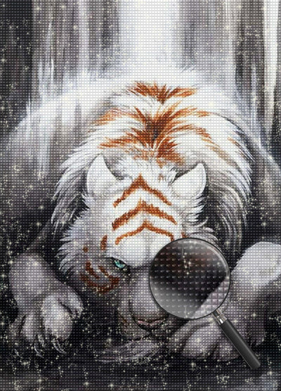 Tigre Blanc avec des Motif Oranges Broderie Diamant
