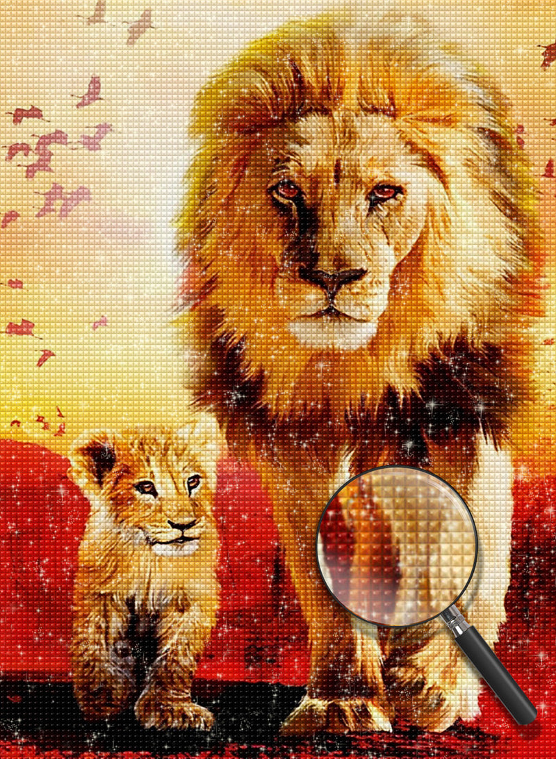 Grand Lion et Son Lionceau Broderie Diamant