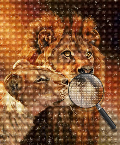 Couple de Lion S'embrassant Broderie Diamant