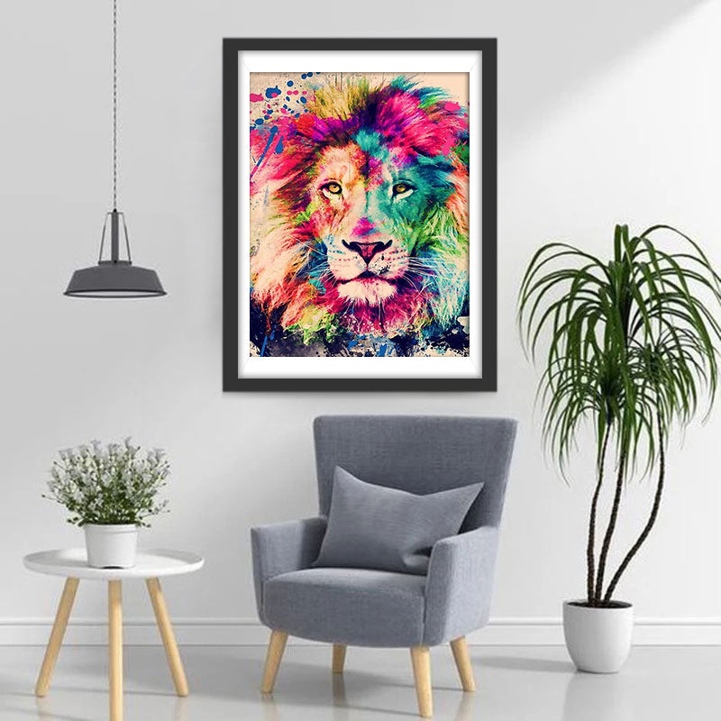 Lion en Couleurs Multiples Broderie Diamant