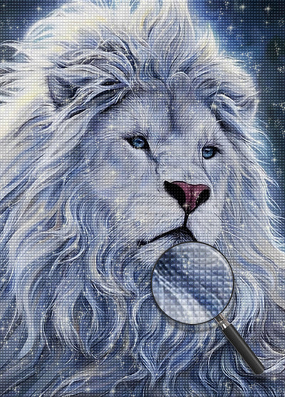 Lion Blanc à la Crinière Longue Broderie Diamant