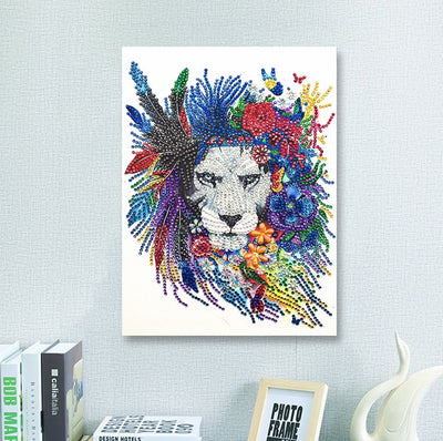 Le Lion à la Crinière Multicolore Forme Spéciale Broderie Diamant