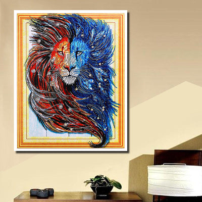 Lion Rouge et Bleu Forme Spéciale Broderie Diamant