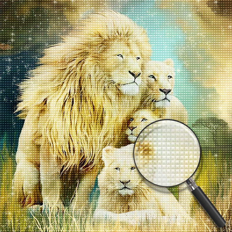 Famille des Lions sur la Steppe Broderie Diamant