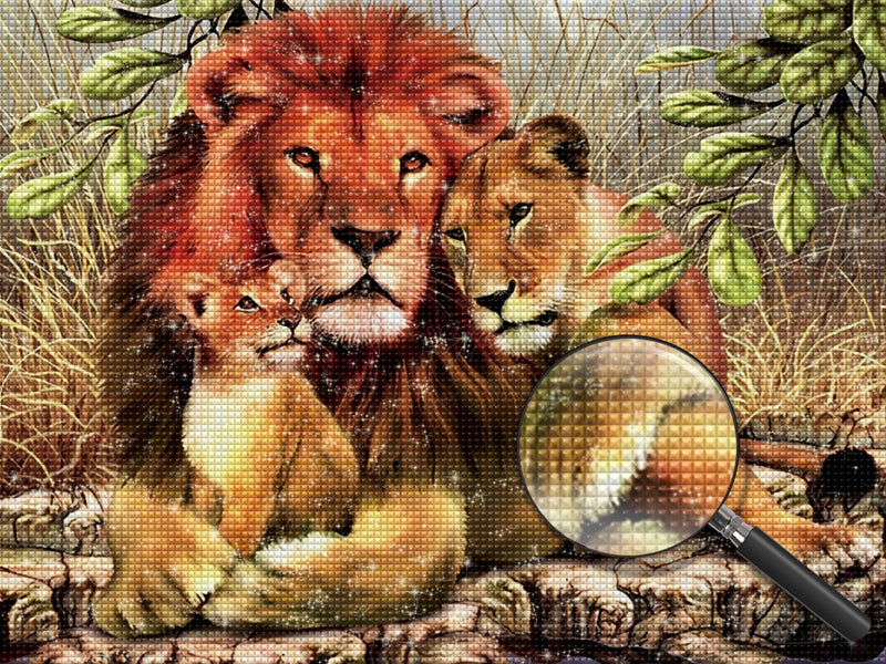 Famille de Trois Lions Broderie Diamant