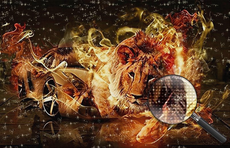 Lion, Flamme et Voiture de Sport Broderie Diamant